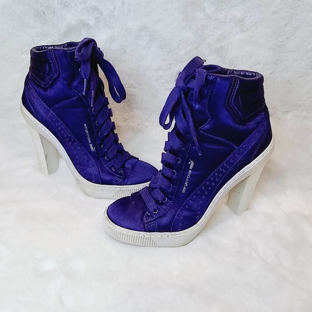 Sergio Rossi x Puma Purple Satin Statement Heeled High Top Sneakers EU 36